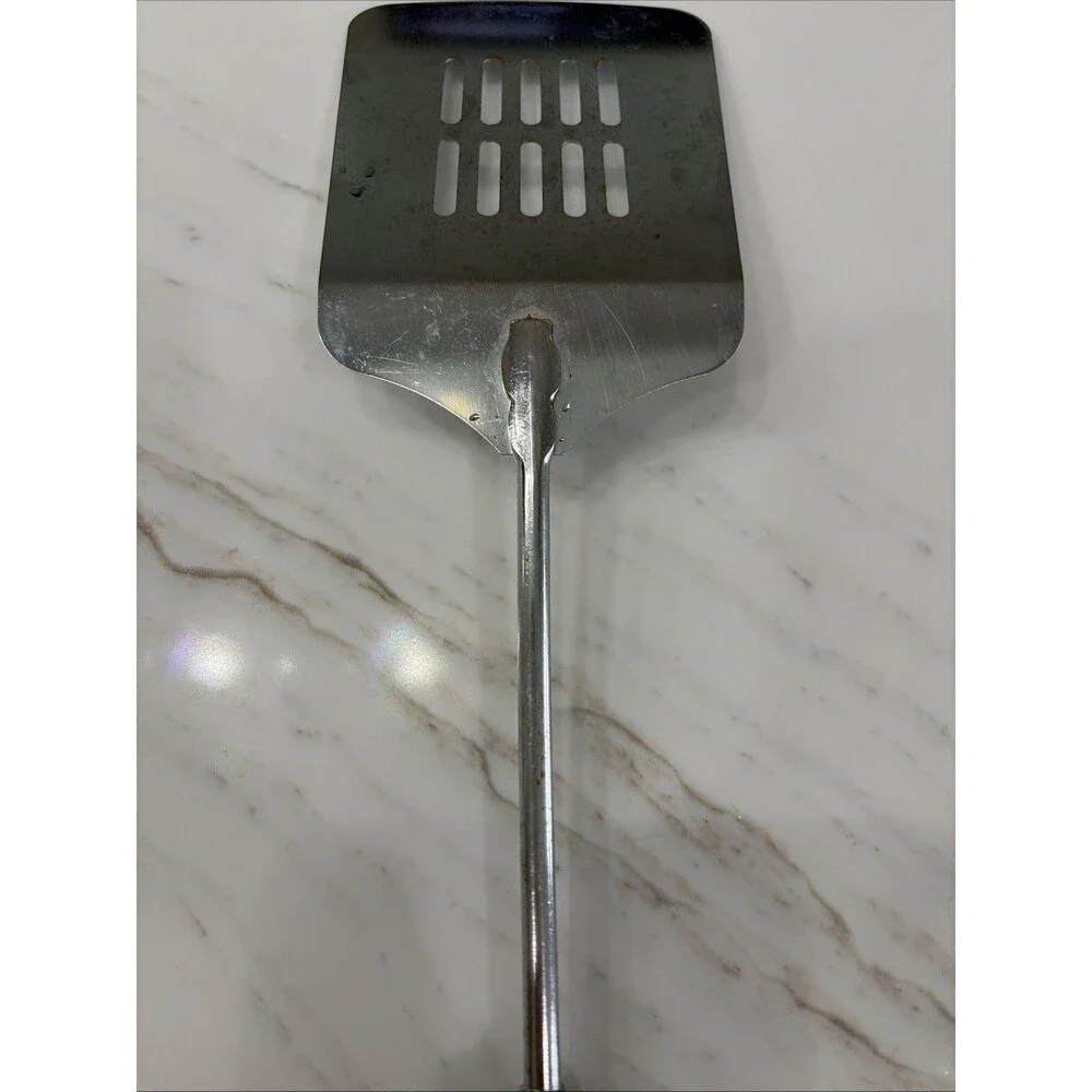 Vintage Stainless Steel Slotted Spatula Turner with Black Handle Flipper